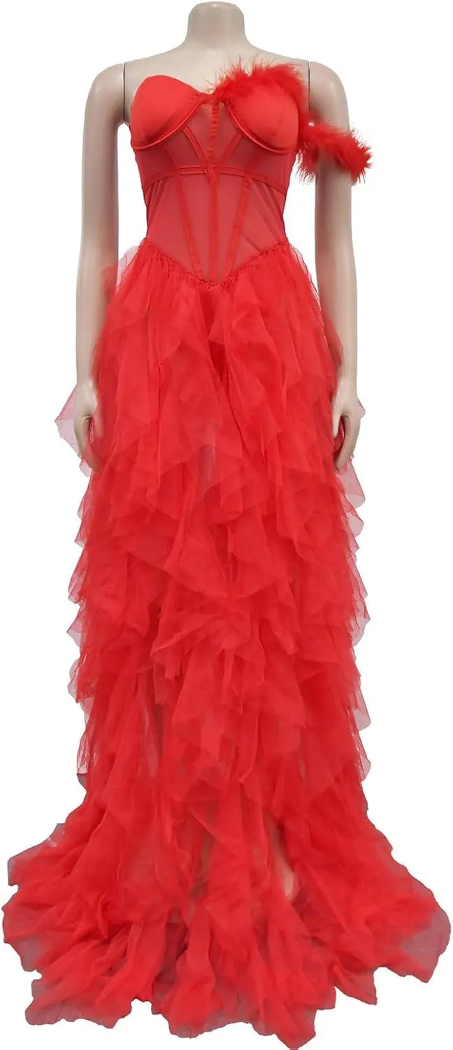 Women Sexy Tulle Dress Crochet Lace Mesh See Through Maxi Cocktail Party Dress Strapless Boho Wedding Guest Dresses