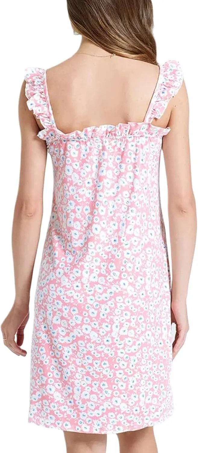 Women Summer Casual Maternity Dress Ruffle Sleeve Floral Print Crew Neck Loose Flowy Swing Pregnancy Short Dresses