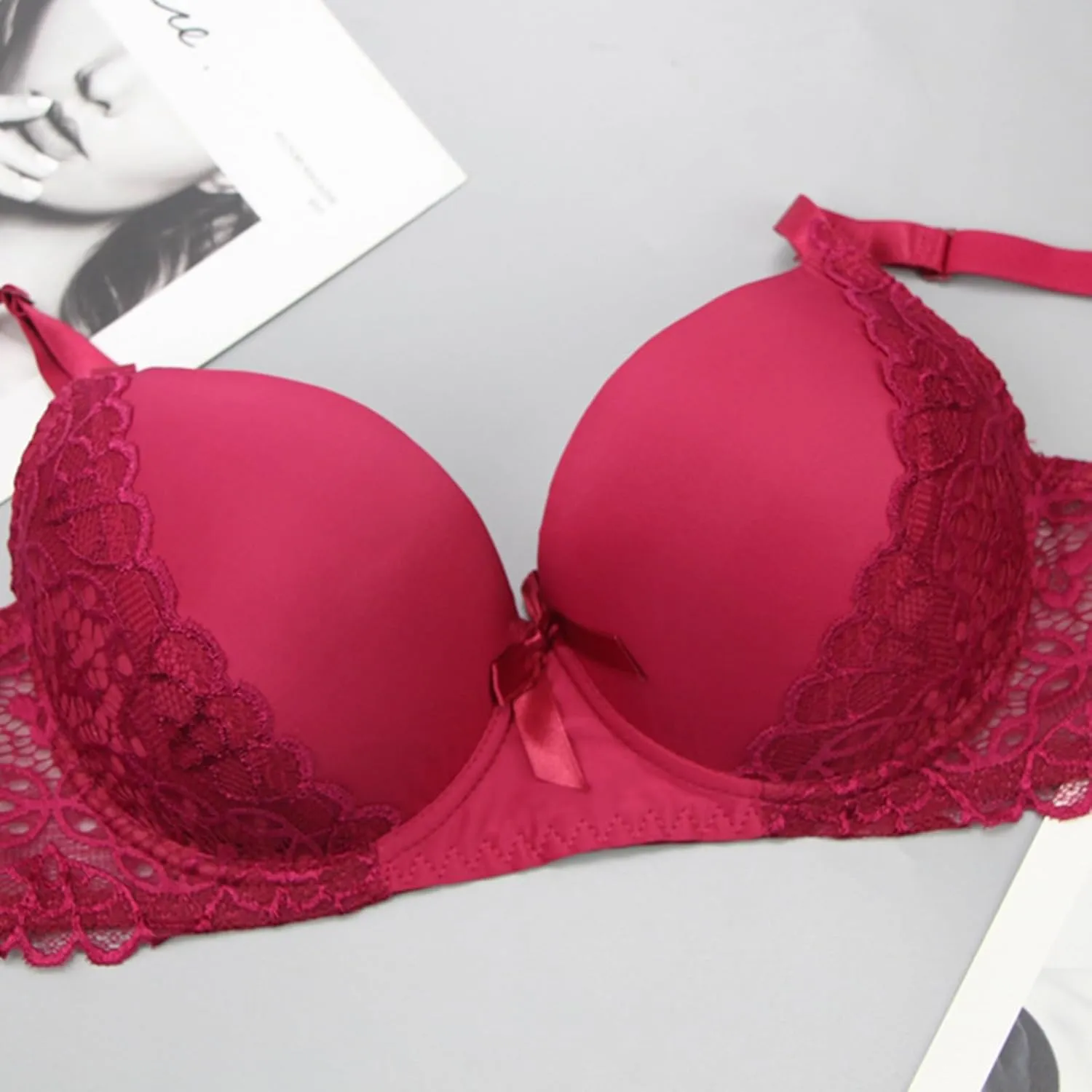 Women T-Shirt Bra Lace Underwire Push-Up Bralettes Full Coverage Brassiere Lightly Lined T-Shirt Bras Ladies Underwear