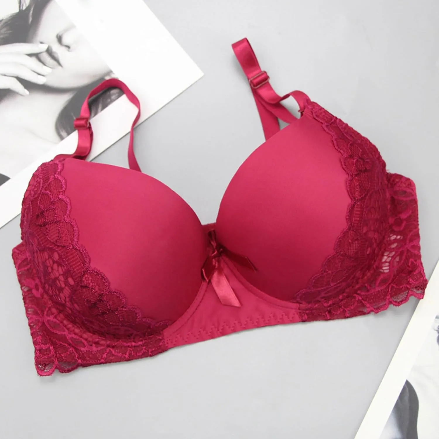 Women T-Shirt Bra Lace Underwire Push-Up Bralettes Full Coverage Brassiere Lightly Lined T-Shirt Bras Ladies Underwear