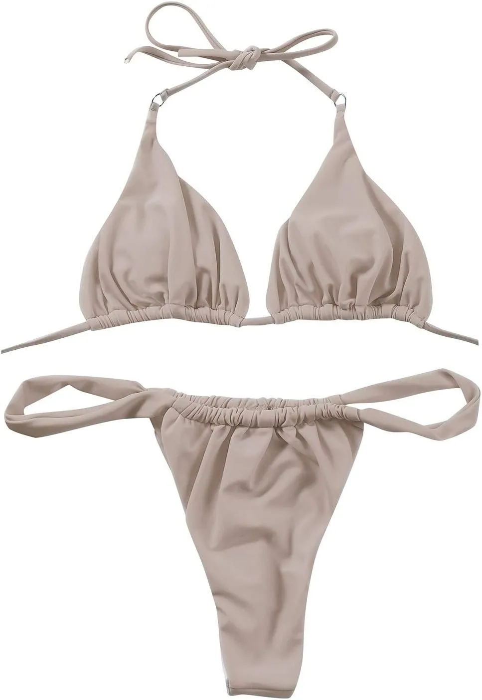 Women Triangle Halter Bikini Tops Adjustable Lace-up String 2 Piece Swimsuit Ruched Thong Brazilian Bathing Suit