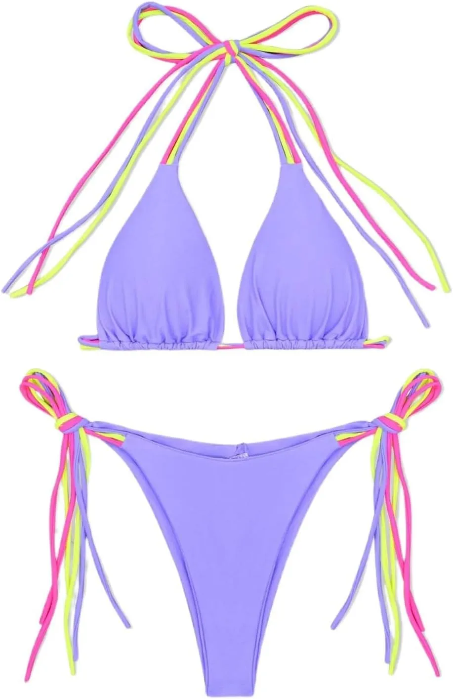 Women Triangle Halter Bikini Tops Adjustable Lace-up String 2 Piece Swimsuit Ruched Thong Brazilian Bathing Suit