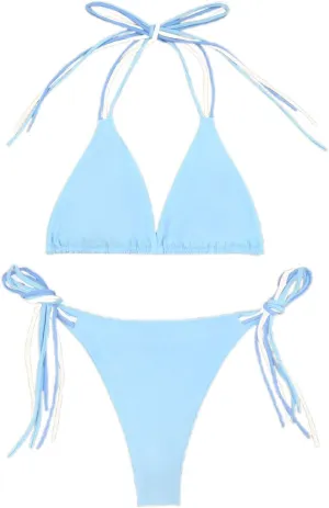 Women Triangle Halter Bikini Tops Adjustable Lace-up String 2 Piece Swimsuit Ruched Thong Brazilian Bathing Suit