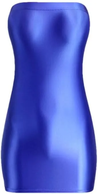 Women Wrap Buttocks Dress Silky Tight Fitting Bra Short Skirt Oil Smooth Beach Glossy Dress