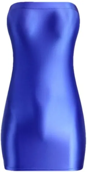 Women Wrap Buttocks Dress Silky Tight Fitting Bra Short Skirt Oil Smooth Beach Glossy Dress