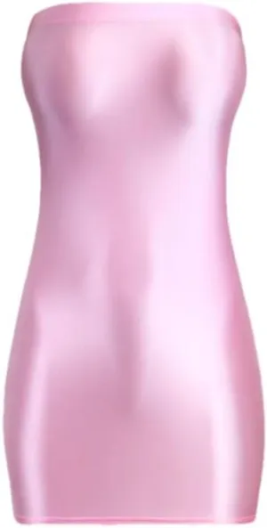 Women Wrap Buttocks Dress Silky Tight Fitting Bra Short Skirt Oil Smooth Beach Glossy Dress