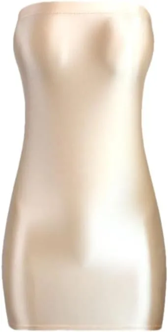 Women Wrap Buttocks Dress Silky Tight Fitting Bra Short Skirt Oil Smooth Beach Glossy Dress