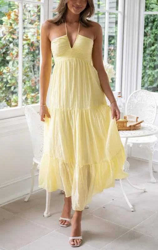 Women Y2K Spaghetti Strap Maxi Dress Ruffle Flowy Long Cami Dress Cut Out Ruched Tiered Slip Dress Beach Wear