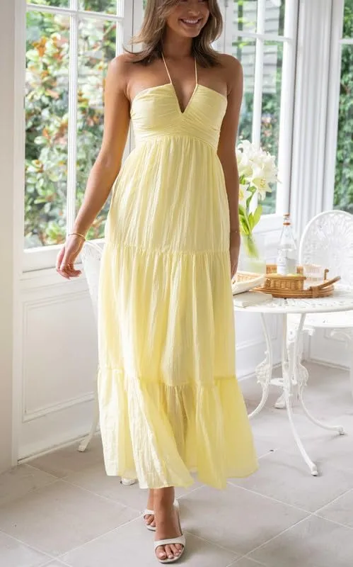 Women Y2K Spaghetti Strap Maxi Dress Ruffle Flowy Long Cami Dress Cut Out Ruched Tiered Slip Dress Beach Wear