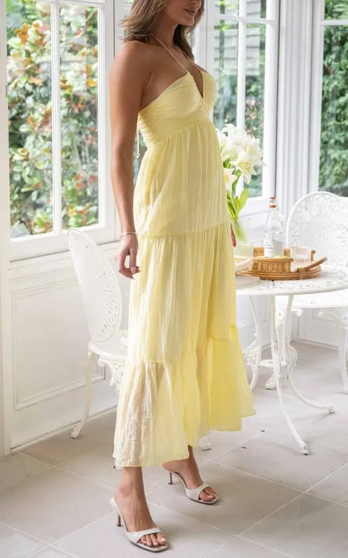 Women Y2K Spaghetti Strap Maxi Dress Ruffle Flowy Long Cami Dress Cut Out Ruched Tiered Slip Dress Beach Wear
