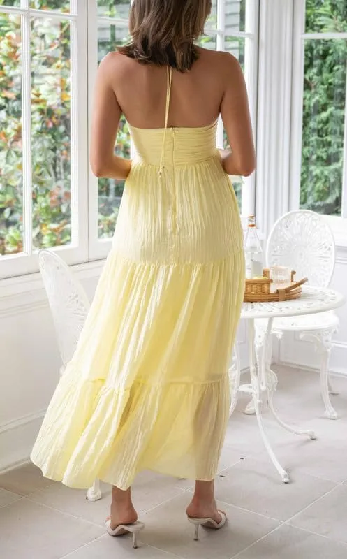 Women Y2K Spaghetti Strap Maxi Dress Ruffle Flowy Long Cami Dress Cut Out Ruched Tiered Slip Dress Beach Wear