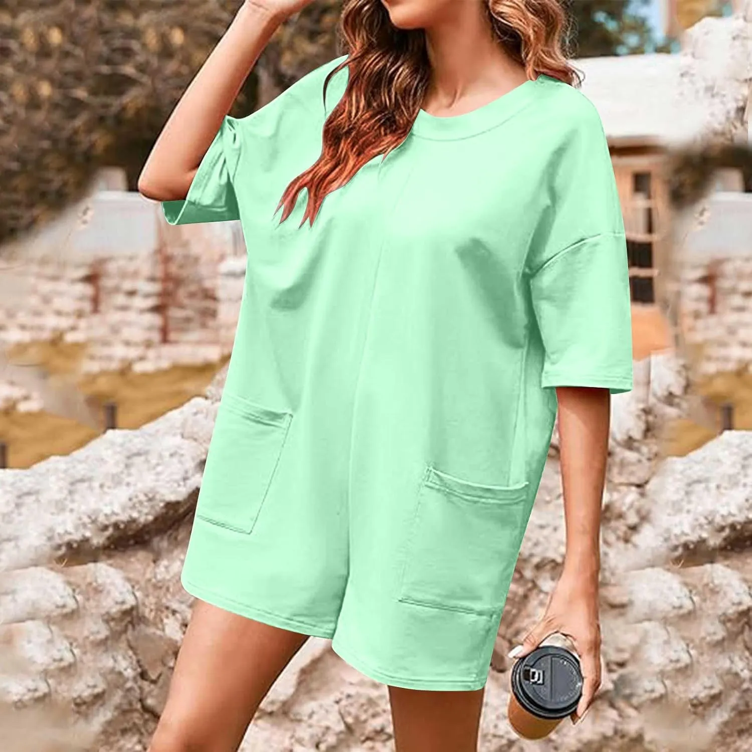 Womens Athletic Romper Hot Shot Tee T Shirt Romper Oversized Tshirt Jumpsuit 2024 Summer Fashion Lounge Clothes