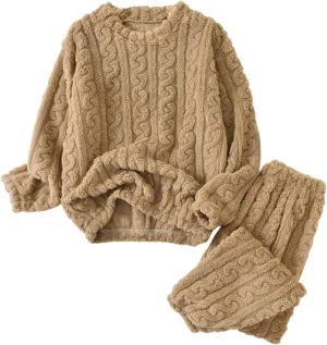 Womens Cable Knit Pajama Sets Fluffy Fleece Pullover Pants Soft Lounge Sets Winter Pajamas Sleepwear