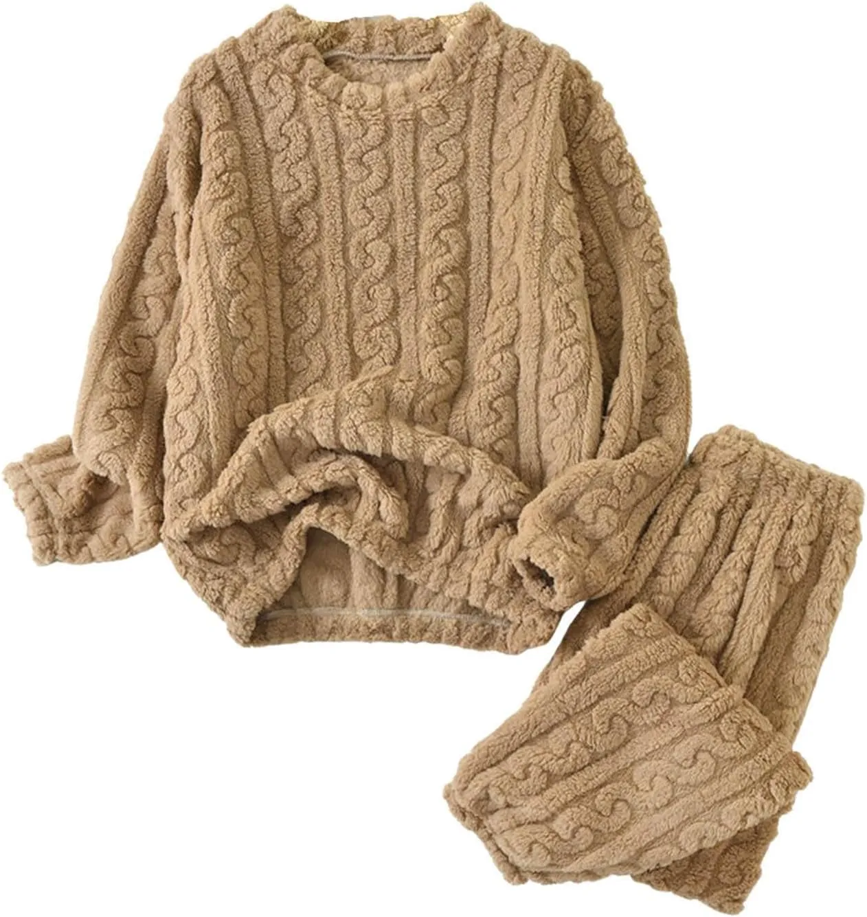 Womens Cable Knit Pajama Sets Fluffy Fleece Pullover Pants Soft Lounge Sets Winter Pajamas Sleepwear