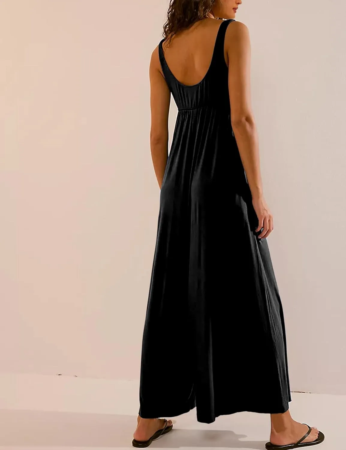 Women's Casual Loose Jumpsuits One Piece Sleeveless Wide Leg Long Pant Rompers with Pockets