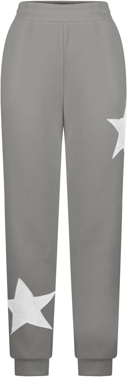 Womens Cinch Bottom Sweatpants Stars Print High Waisted Athletic Joggers Fleece Lined Lounge Trousers Winter Outfits