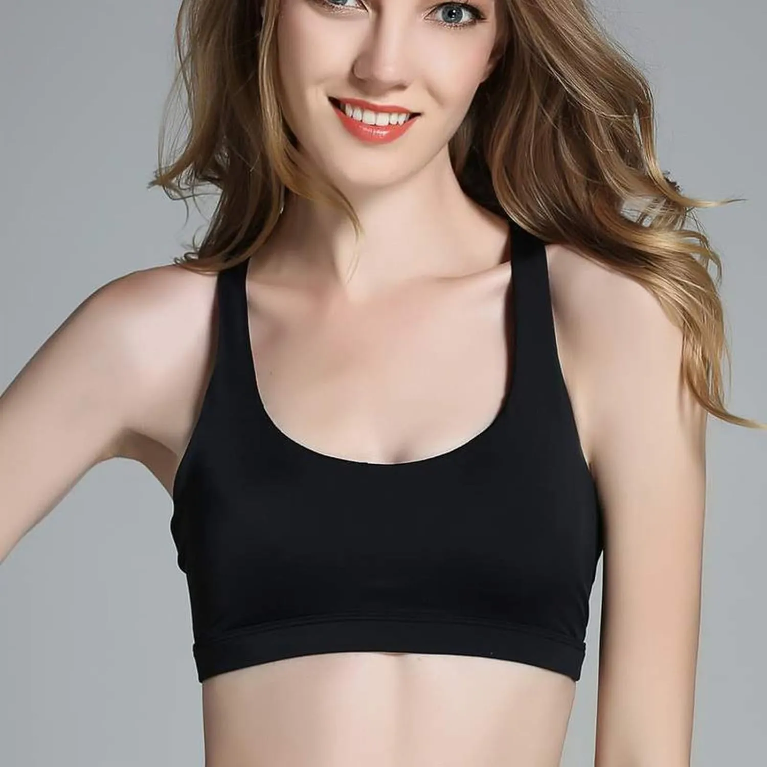 Women's Crisscross Back Sports Bra Strappy Medium Support Gym Yoga Bralettes No Underwire Workout Fitness Tank Tops