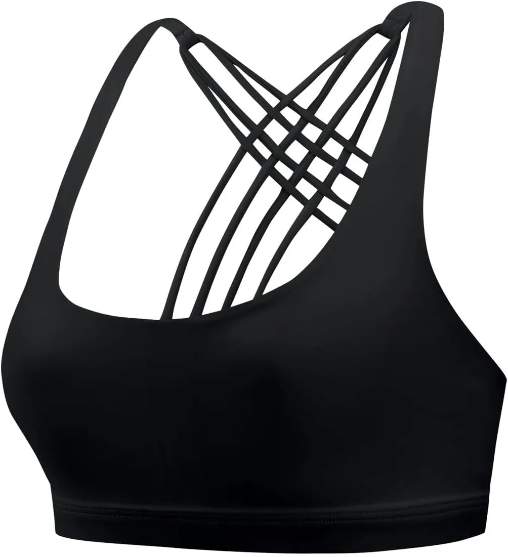 Women's Crisscross Back Sports Bra Strappy Medium Support Gym Yoga Bralettes No Underwire Workout Fitness Tank Tops