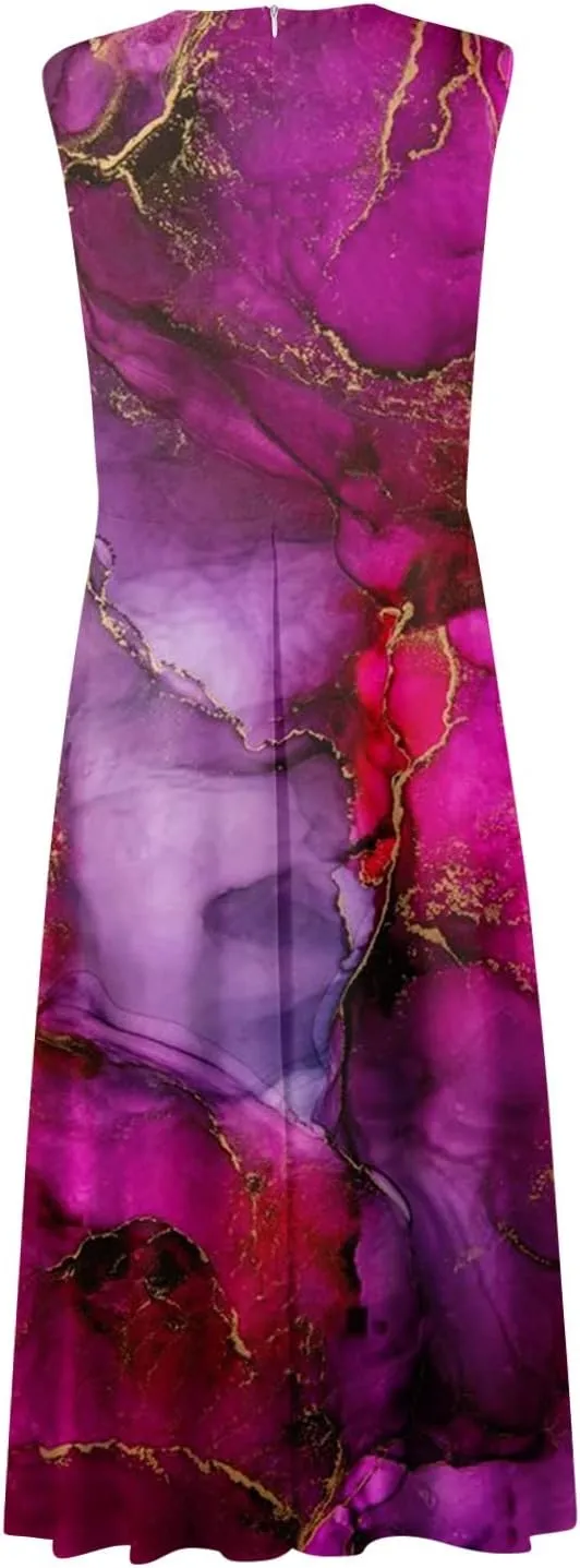 Womens Dresses Flowy Ruched Floral Print Sundresses Wrap V Neck Sleeveless Maxi Dress Elegant Beach Dresses