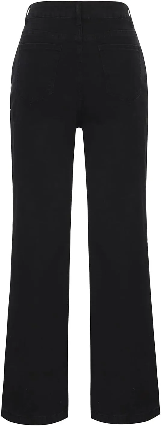 Womens Flare Jeans High Waisted Wide Leg Hip Hop Jean Stretch Denim Pantss Stretch Bootcut Casual Trousers
