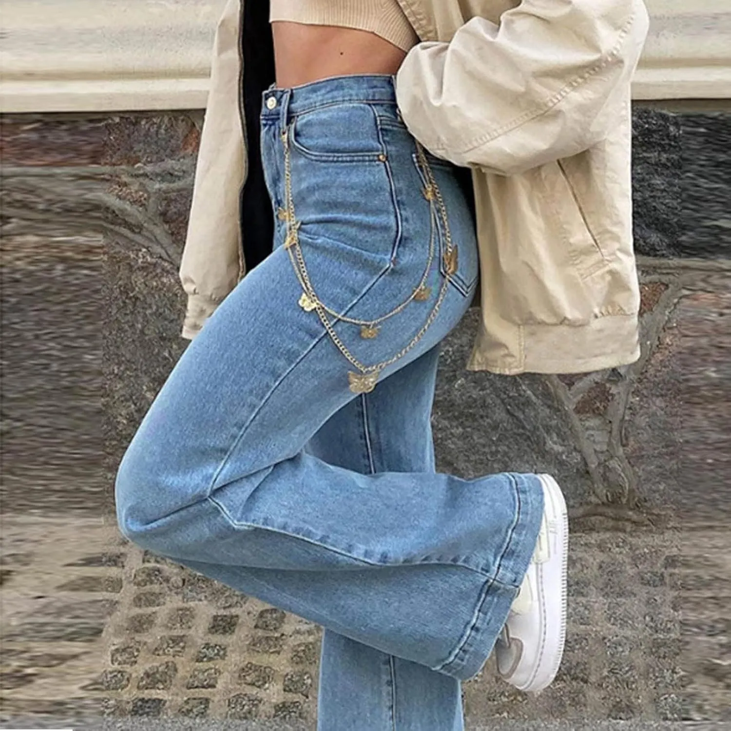 Womens Flare Jeans High Waisted Wide Leg Hip Hop Jean Stretch Denim Pantss Stretch Bootcut Casual Trousers