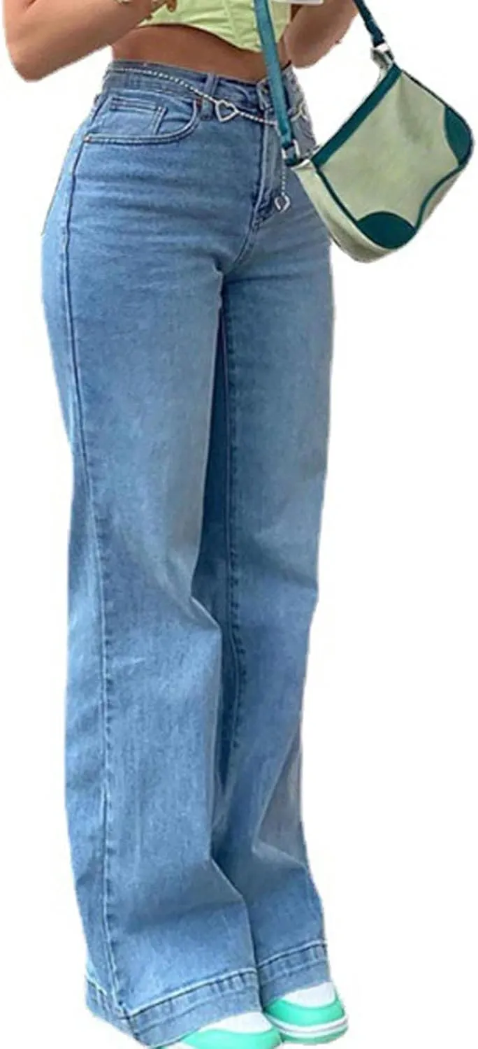 Womens Flare Jeans High Waisted Wide Leg Hip Hop Jean Stretch Denim Pantss Stretch Bootcut Casual Trousers