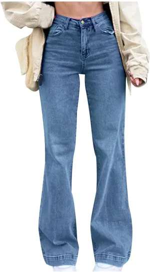 Womens Flare Jeans High Waisted Wide Leg Hip Hop Jean Stretch Denim Pantss Stretch Bootcut Casual Trousers