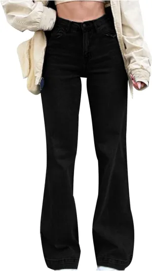Womens Flare Jeans High Waisted Wide Leg Hip Hop Jean Stretch Denim Pantss Stretch Bootcut Casual Trousers