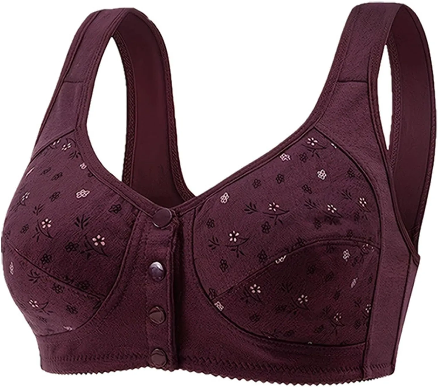 Women's Front Closure Snap No Underwire Bra Floral Print Push Up T Shirt Bra Lightweight Breathable Everyday Bralettes