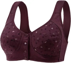 Women's Front Closure Snap No Underwire Bra Floral Print Push Up T Shirt Bra Lightweight Breathable Everyday Bralettes
