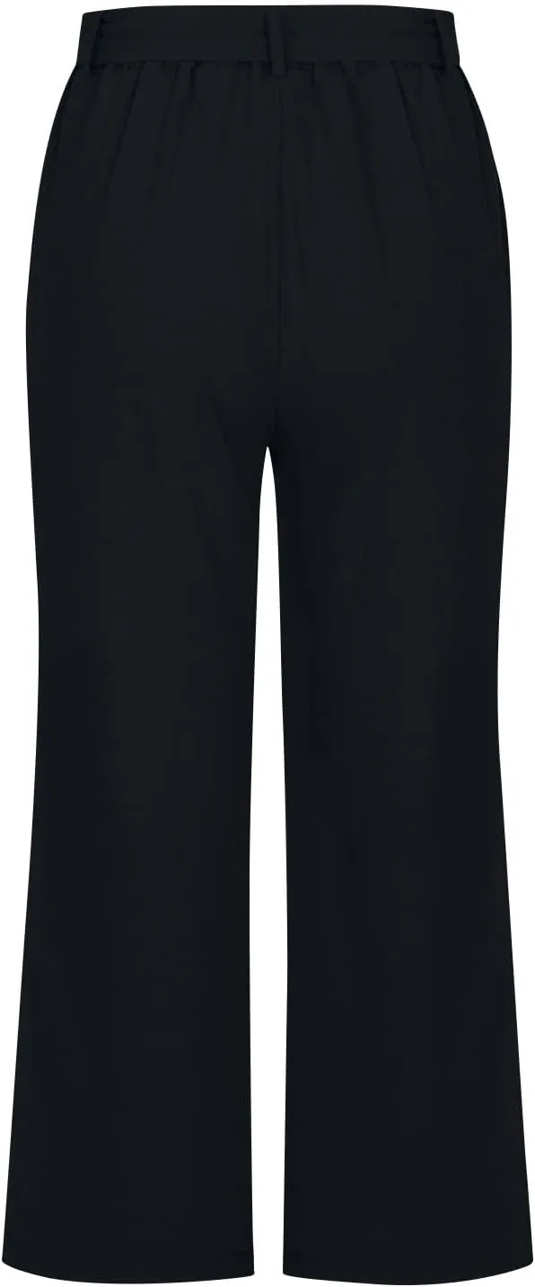 Women's Imitation Cotton and Linen Pants Elastic Waist Drawstring Capri Pants with Pockets Straight Leg Trousers