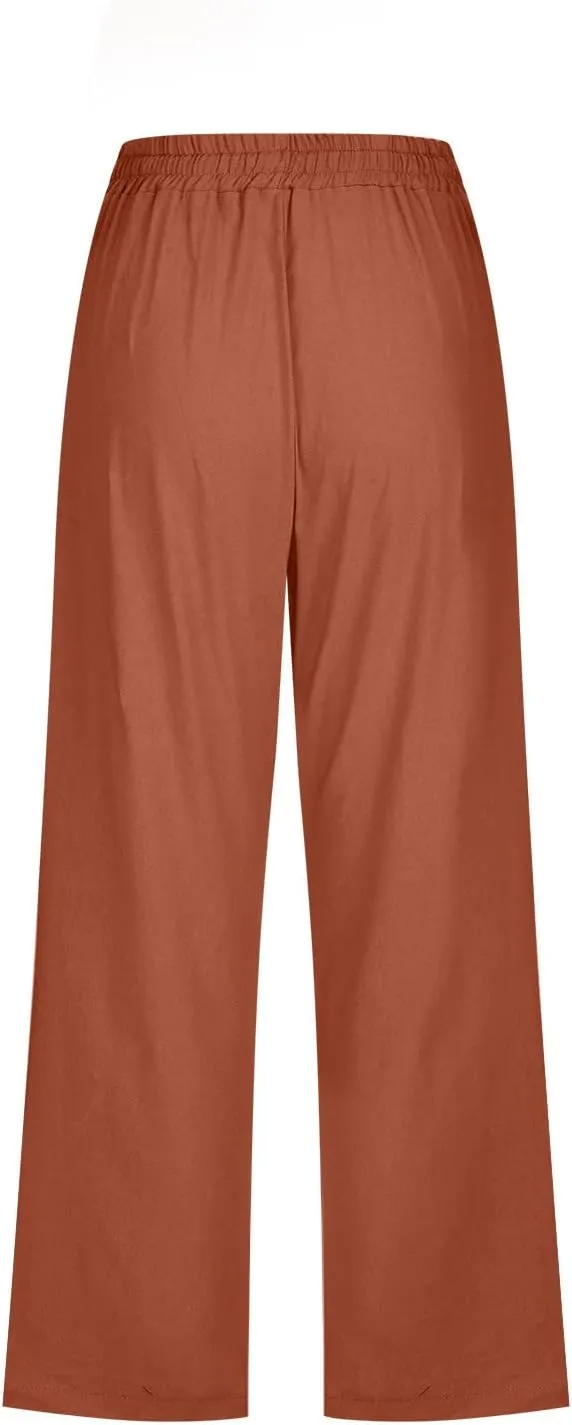 Women's Joggers Casual Straight Leg Capri Soft Pants Elastic Waist Lightweight Beach Capri Trouser with Pockets