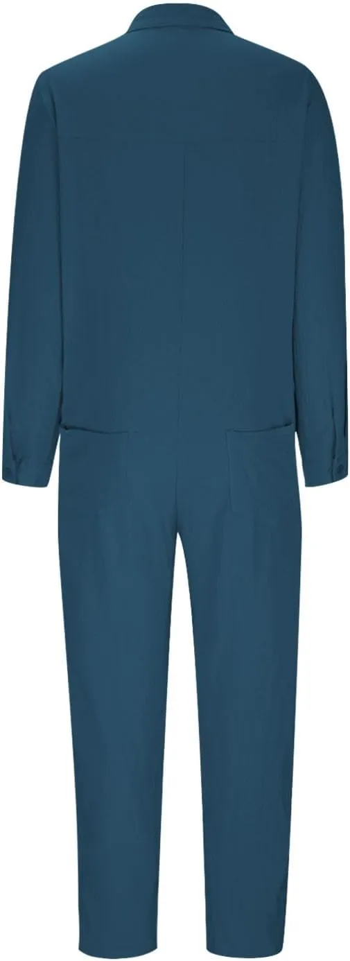 Womens Linen Jumpsuits Long Sleeve Button Up Casual Long Pant Romper Loose Fit Lapel Shirt Overall with Pockets