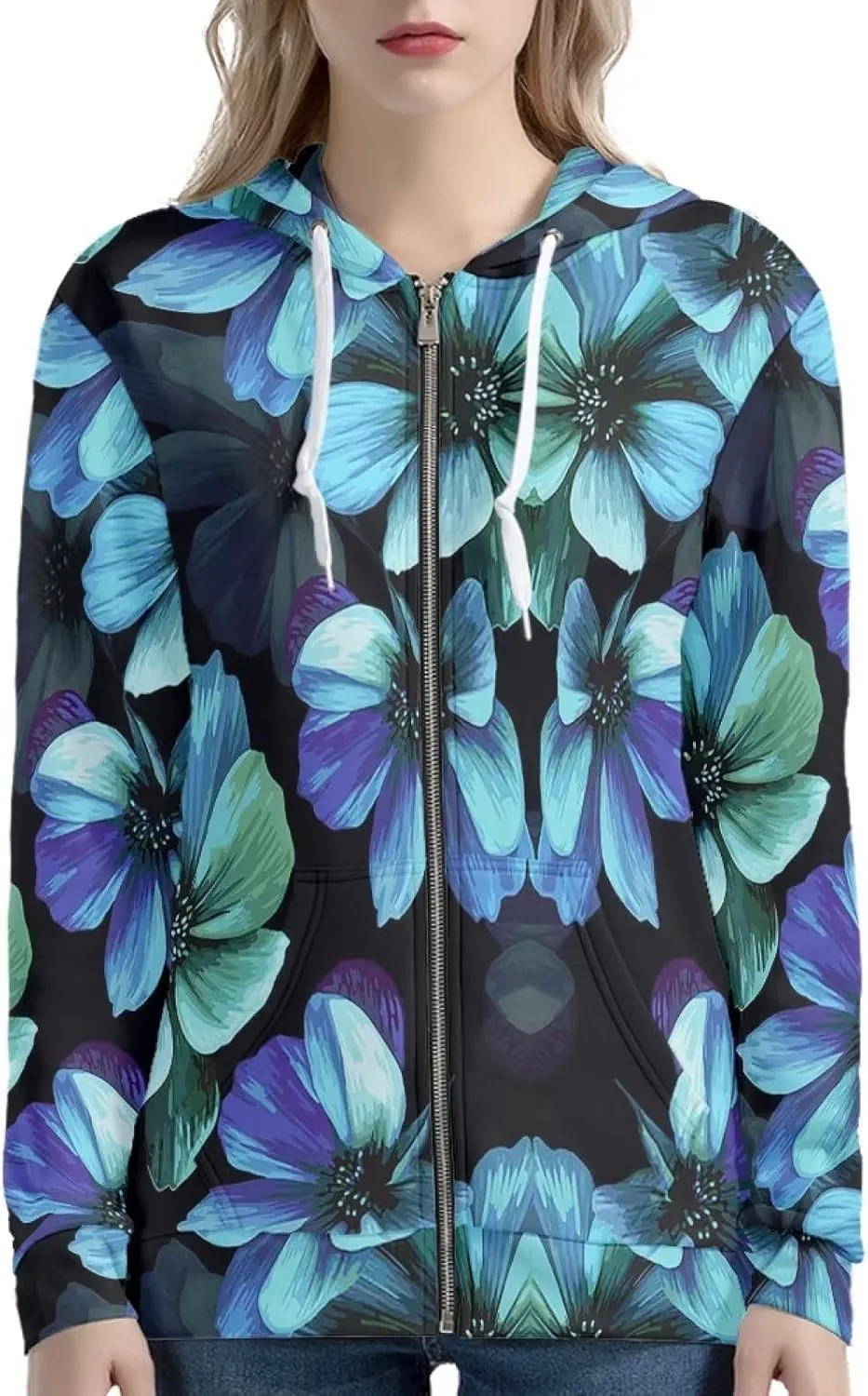 Women's Long Sleeve Hoodie with Smooth Zipper Casual Sweatshirt Y2K Hooded Cardigan Size XS-5XL