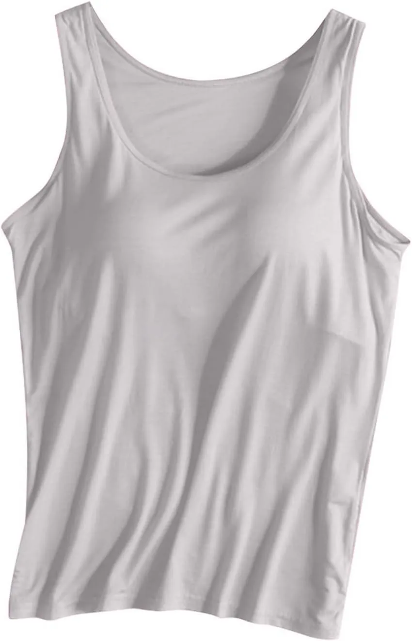 Womens Modal Built-in Bra Padded with Chest Pads Camisole Yoga Tanks Tops Sports Yoga T-Shirt Comfort Underwear Shirt