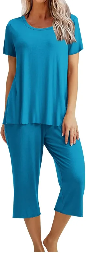 Womens Pajamas Comfy Soft 2 Piece Lounge Sets Nightshirt Capri Pants Pjs Loungewear Matching Outfits Sleepwear