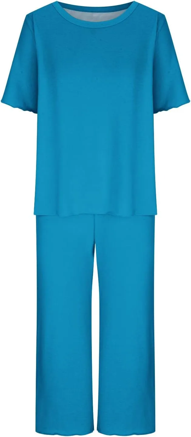 Womens Pajamas Comfy Soft 2 Piece Lounge Sets Nightshirt Capri Pants Pjs Loungewear Matching Outfits Sleepwear