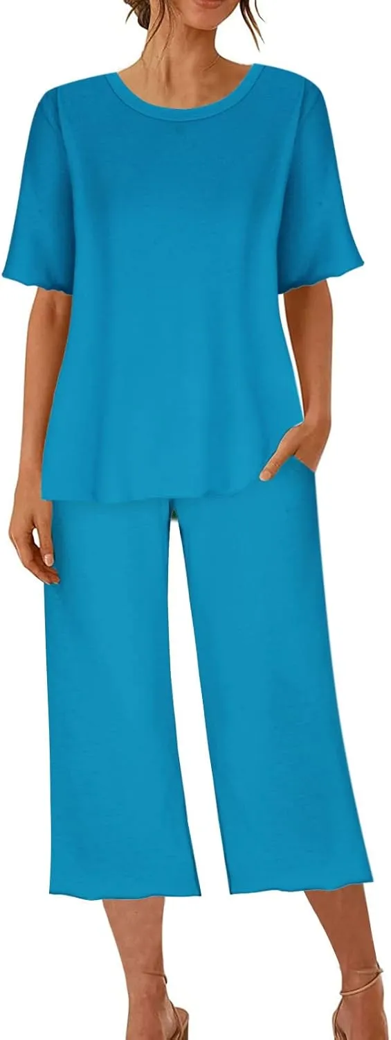 Womens Pajamas Comfy Soft 2 Piece Lounge Sets Nightshirt Capri Pants Pjs Loungewear Matching Outfits Sleepwear