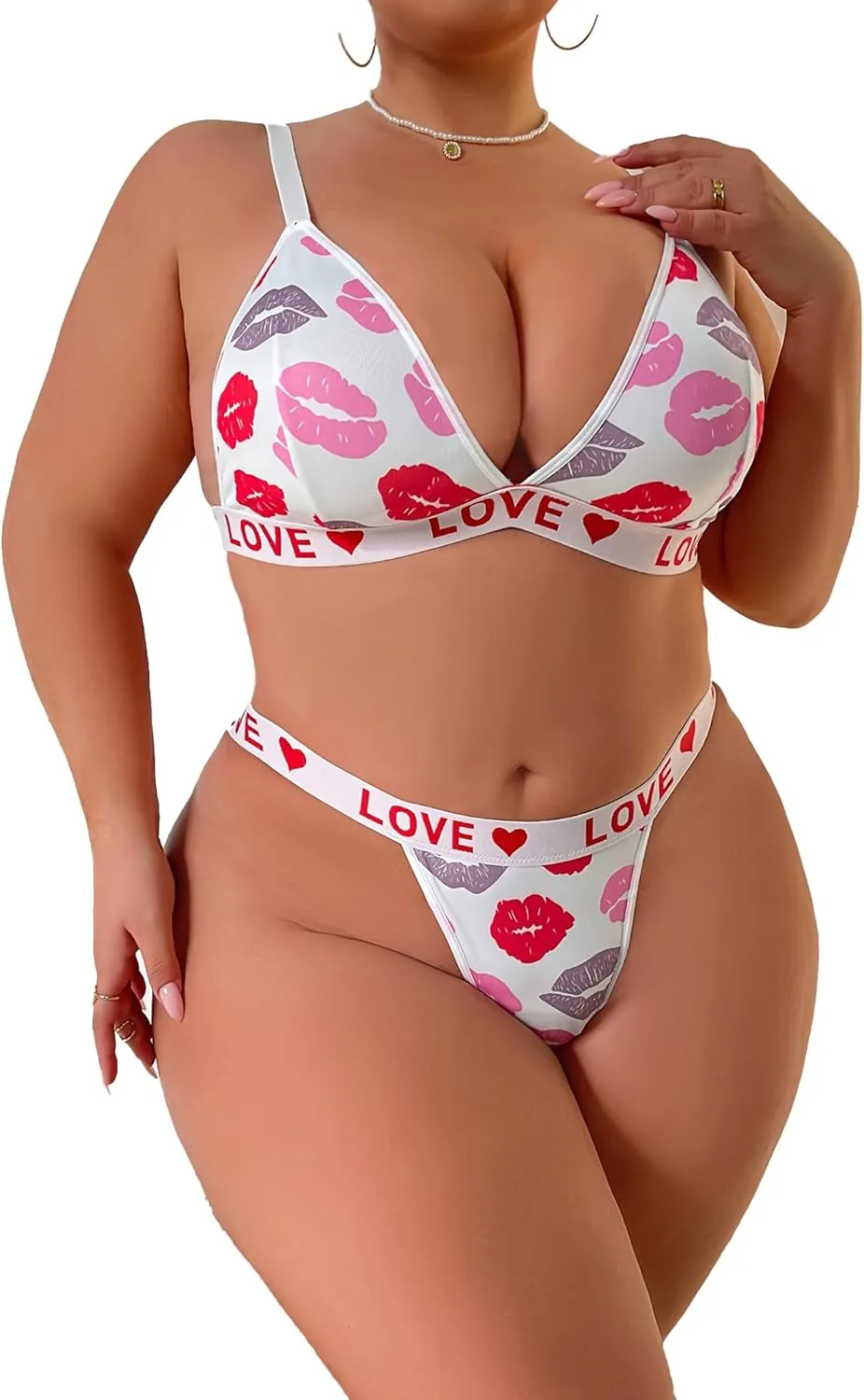 Women's Plus Size 2 Piece Lingerie Set Sheer Deep V Neck Bra Panty Sexy Babydoll Outfits Underwear Bikini Sets