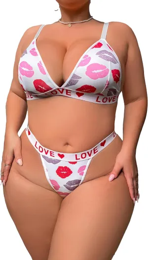Women's Plus Size 2 Piece Lingerie Set Sheer Deep V Neck Bra Panty Sexy Babydoll Outfits Underwear Bikini Sets