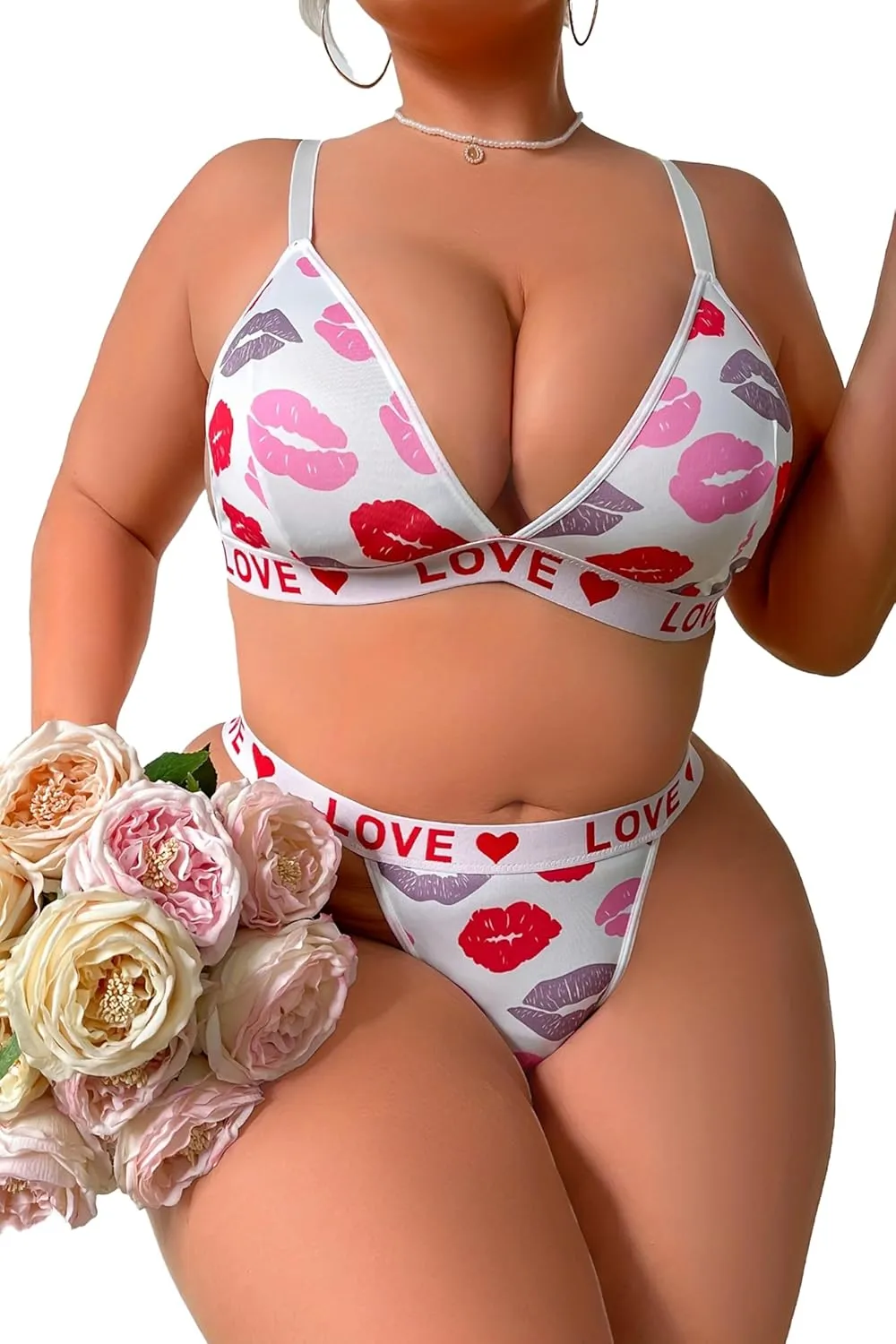 Women's Plus Size 2 Piece Lingerie Set Sheer Deep V Neck Bra Panty Sexy Babydoll Outfits Underwear Bikini Sets