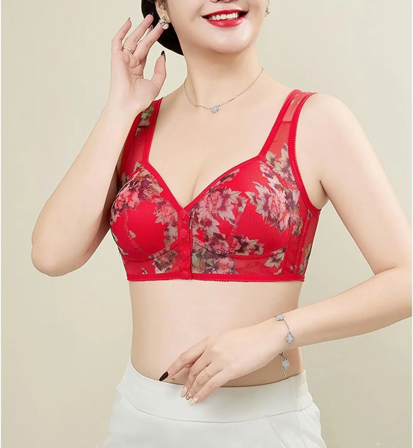 Women's Popular Printing Optimized Front Button Mother Underwear for Women Lifting and One Shoulder Sports Bra Top