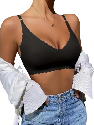 Womens Push Up Everyday Bra Deep V Petal Bras No Underwire Soft Wireless Bra Smooth Seamless Straps Bralettes
