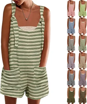 Womens Rompers for Summer Casual Loose Adjustable Strap Overall Shorts Wide Leg Linen Short Jumpsuits with Pockets