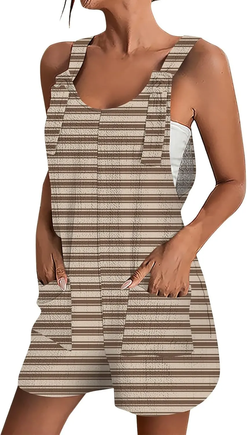 Womens Rompers for Summer Casual Loose Adjustable Strap Overall Shorts Wide Leg Linen Short Jumpsuits with Pockets