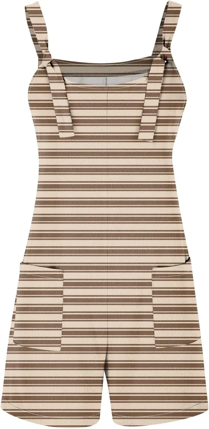 Womens Rompers for Summer Casual Loose Adjustable Strap Overall Shorts Wide Leg Linen Short Jumpsuits with Pockets