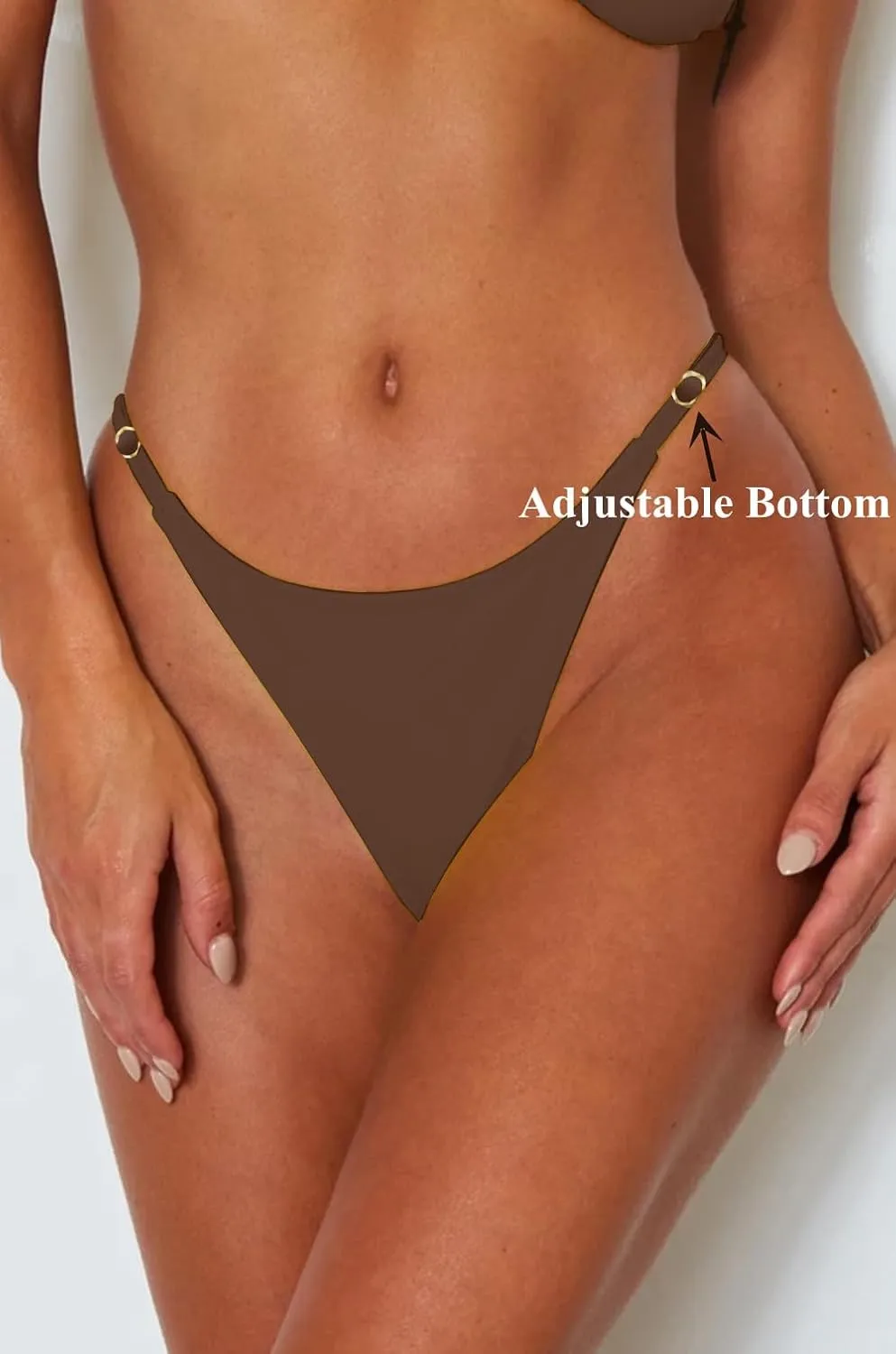 Women's Sexy Thong Bottom Two Piece Bikini Double Shoulder Straps Cute Swimsuit Triangle Bathing Suit