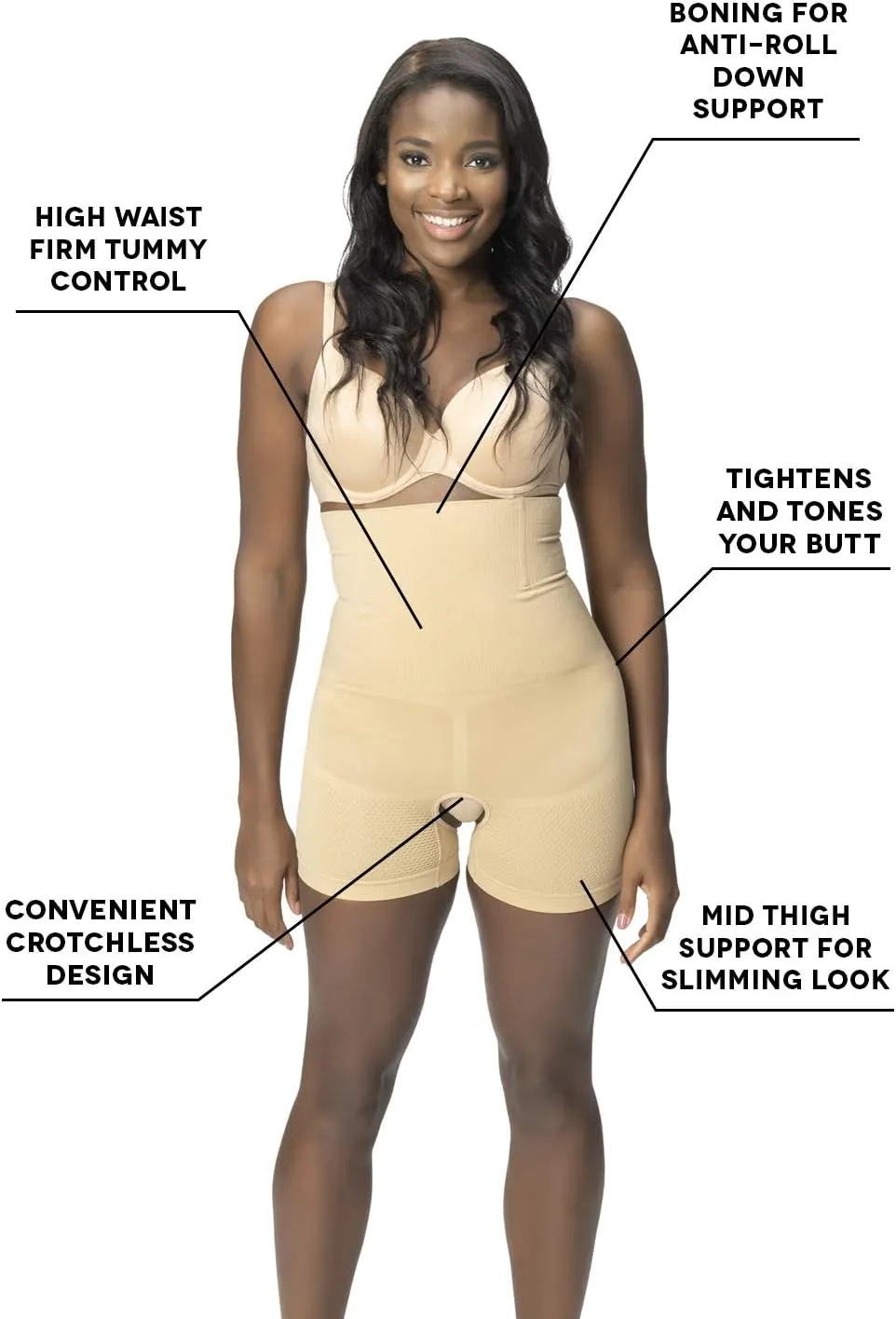 Womens Shapewear Tummy Control Shorts Brilliance High-Waist Panty Mid-Thigh Body Shaper Bodysuit