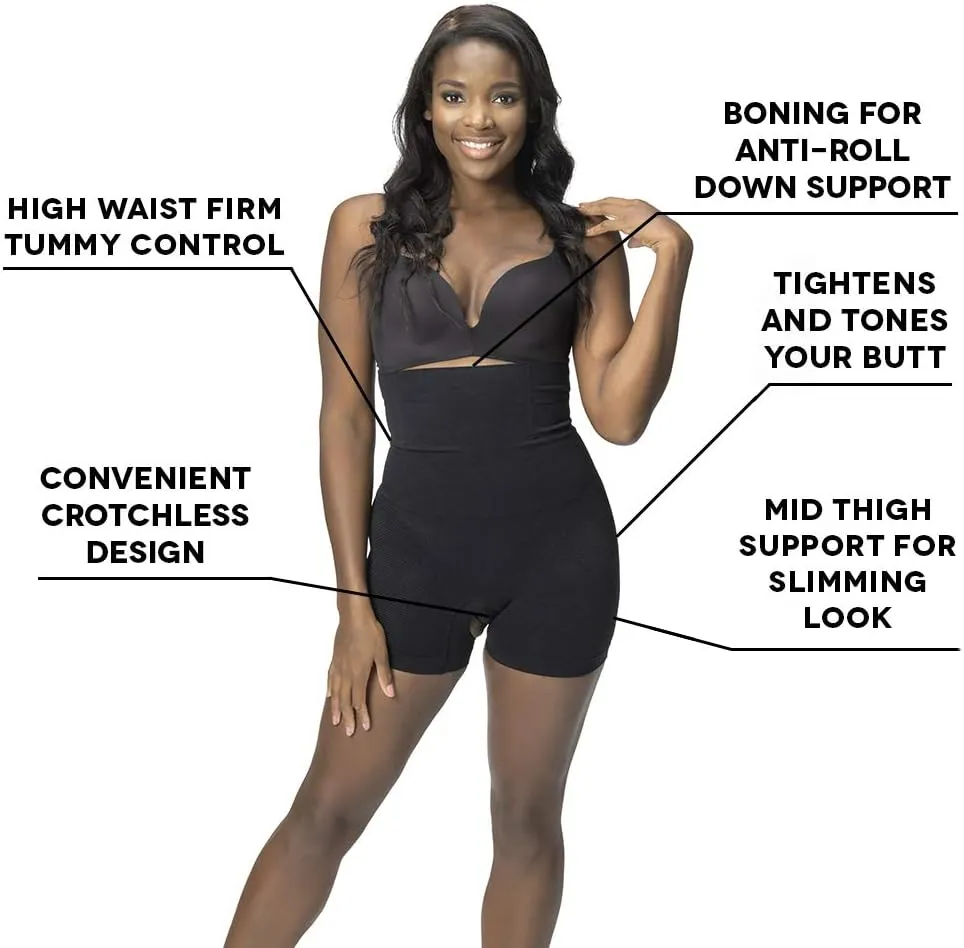 Womens Shapewear Tummy Control Shorts Brilliance High-Waist Panty Mid-Thigh Body Shaper Bodysuit