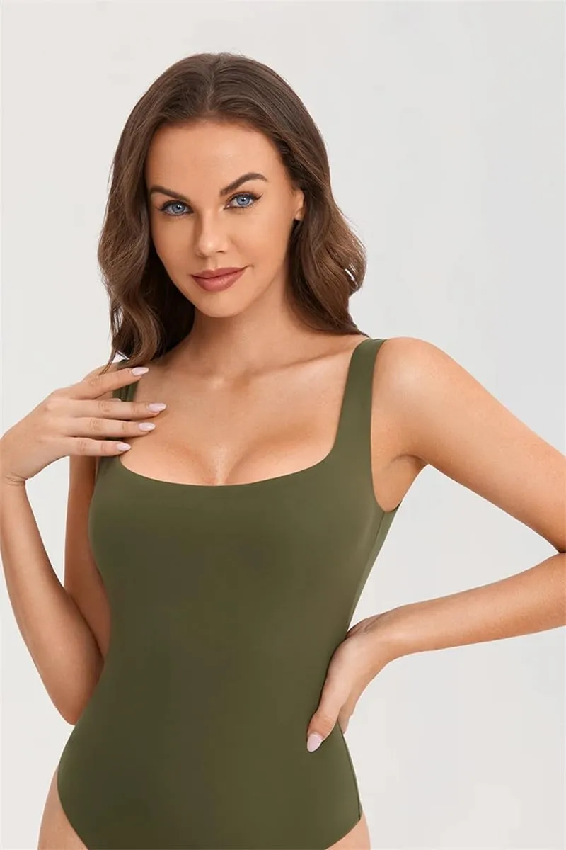 Women's Square Neck Bodysuit Sleeveless Tank Tops Thong Sexy Slimming Backless Shirts Jumpsuits